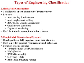 Rock Mass Classification and their Application | PPTX
