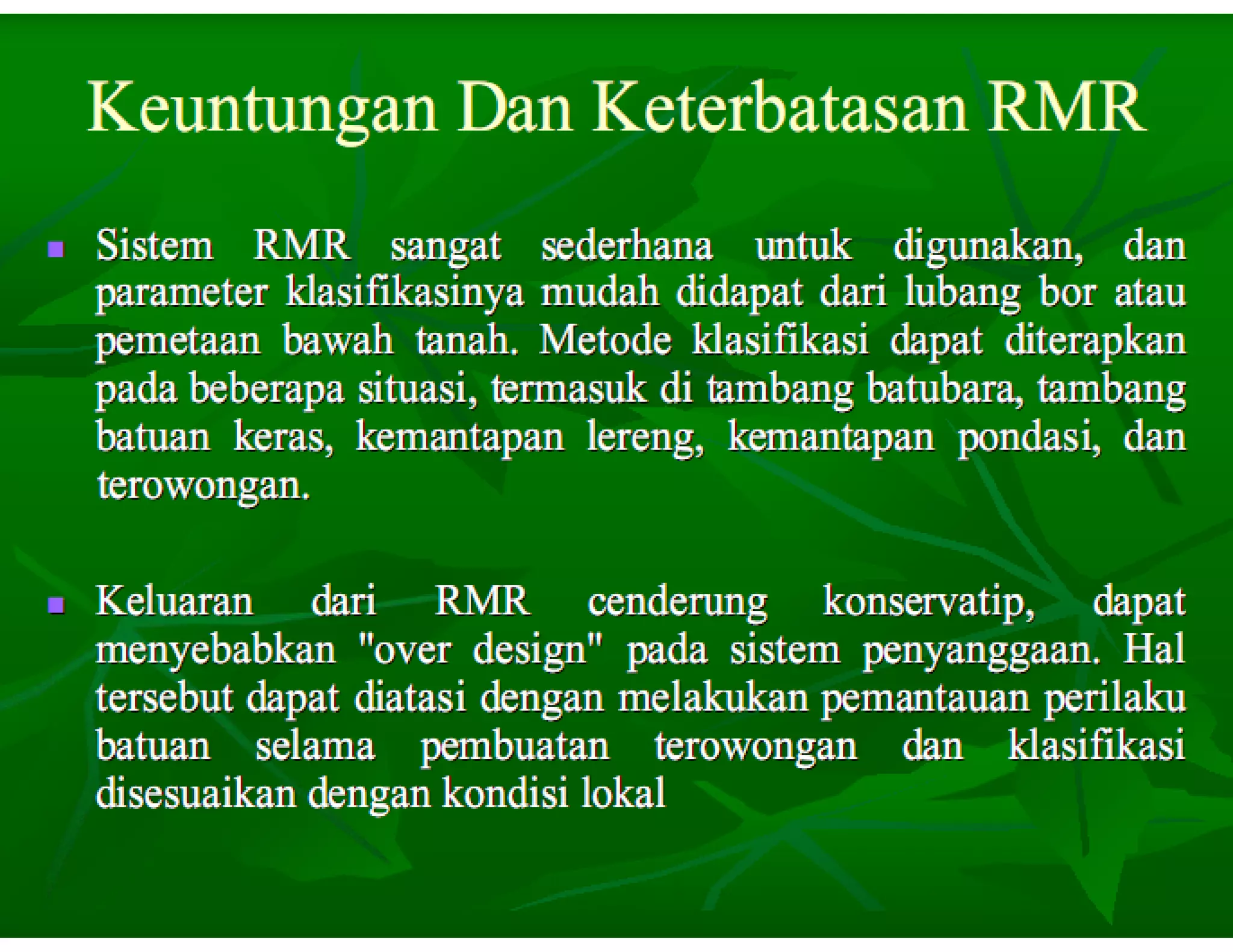 Nilai Rmr Rock mass classification system | PDF