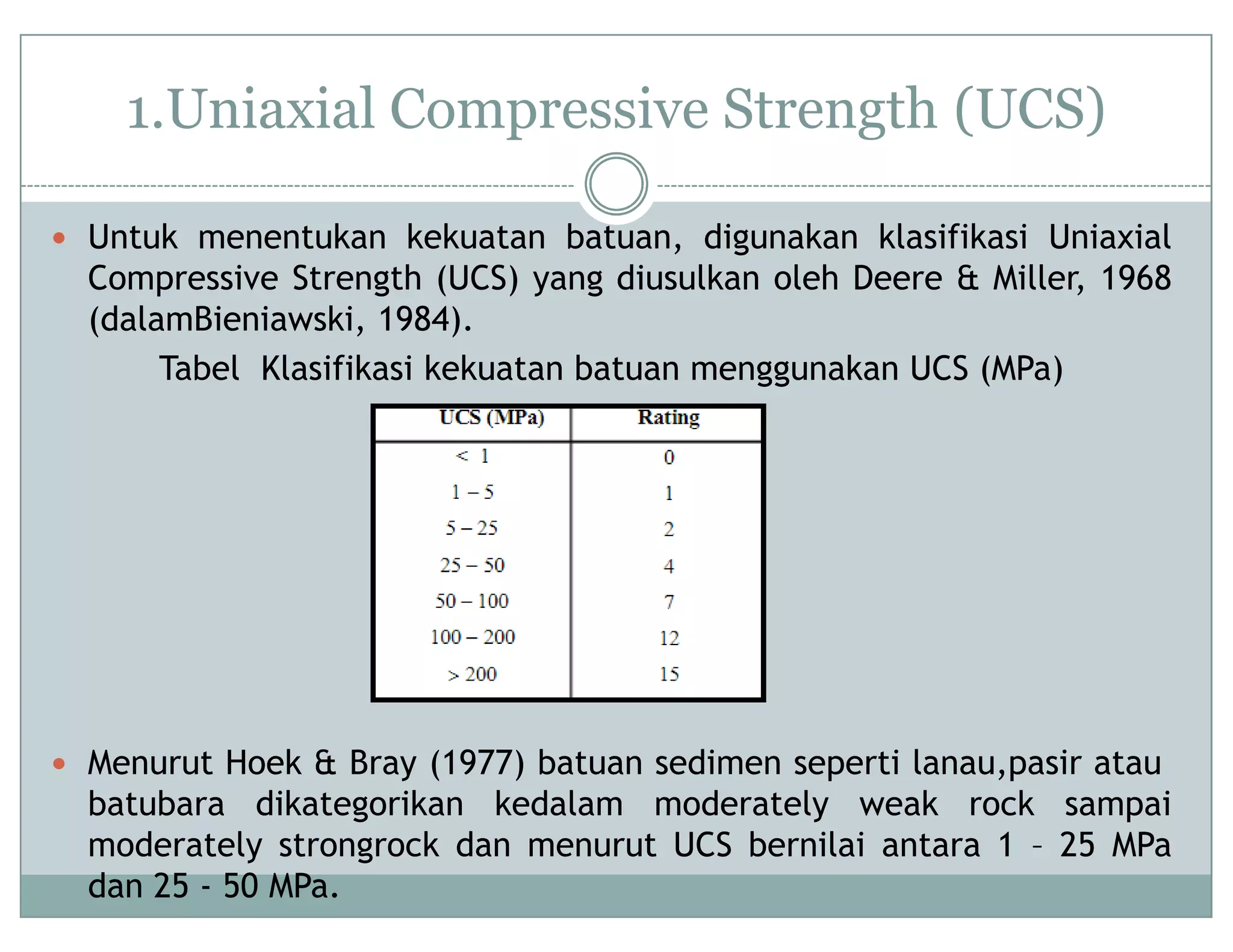 Rock Ucs Ranges Geoteknik Tambang-Rock mass classification system | PDF
