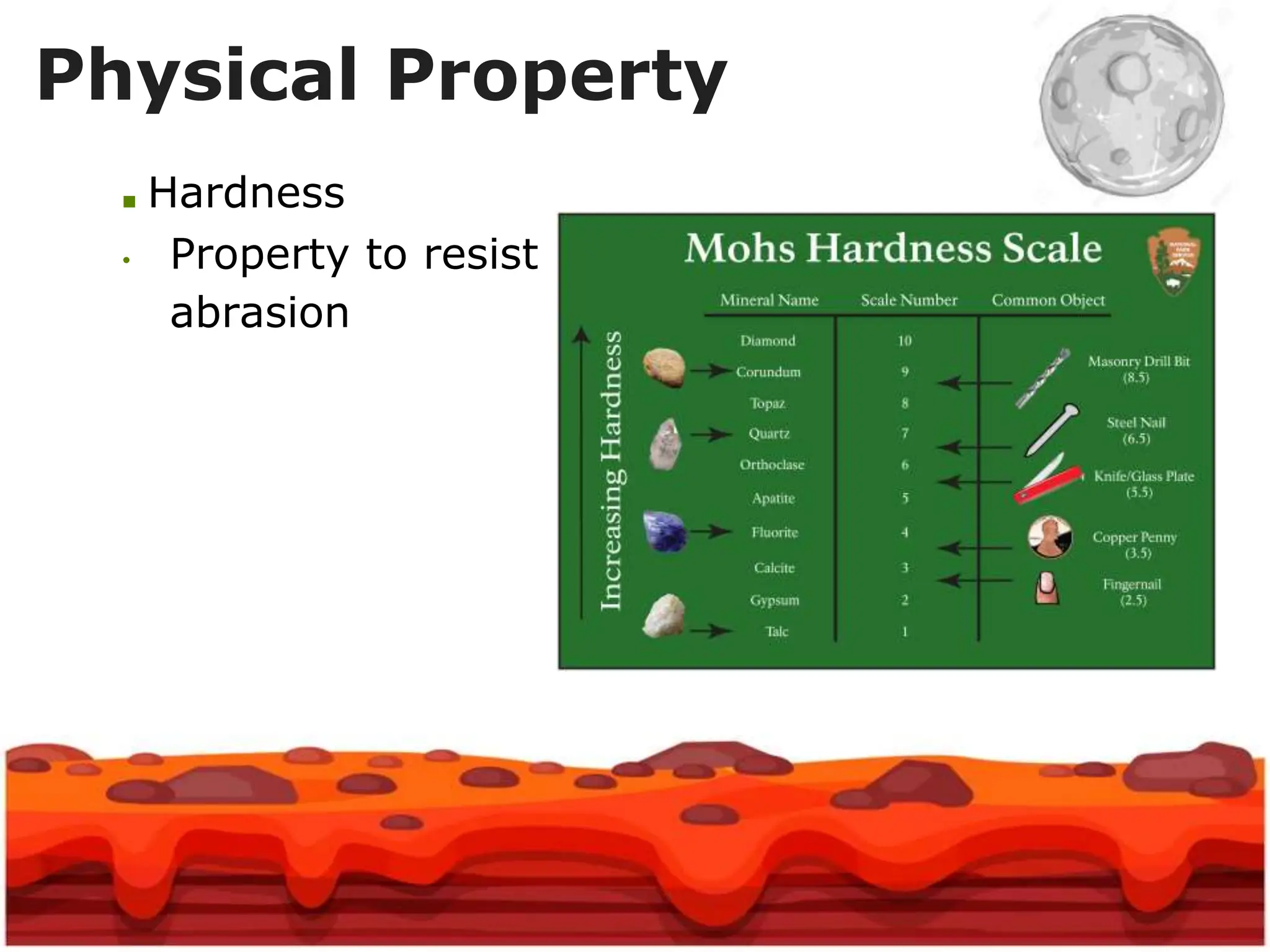 ■ Hardness
• Property to resist
abrasion
Physical Property
 