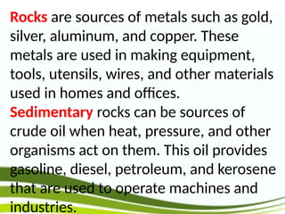 Metal Rocks Sources Rocks- Characteristics and kinds.pptx doc | PPTX
