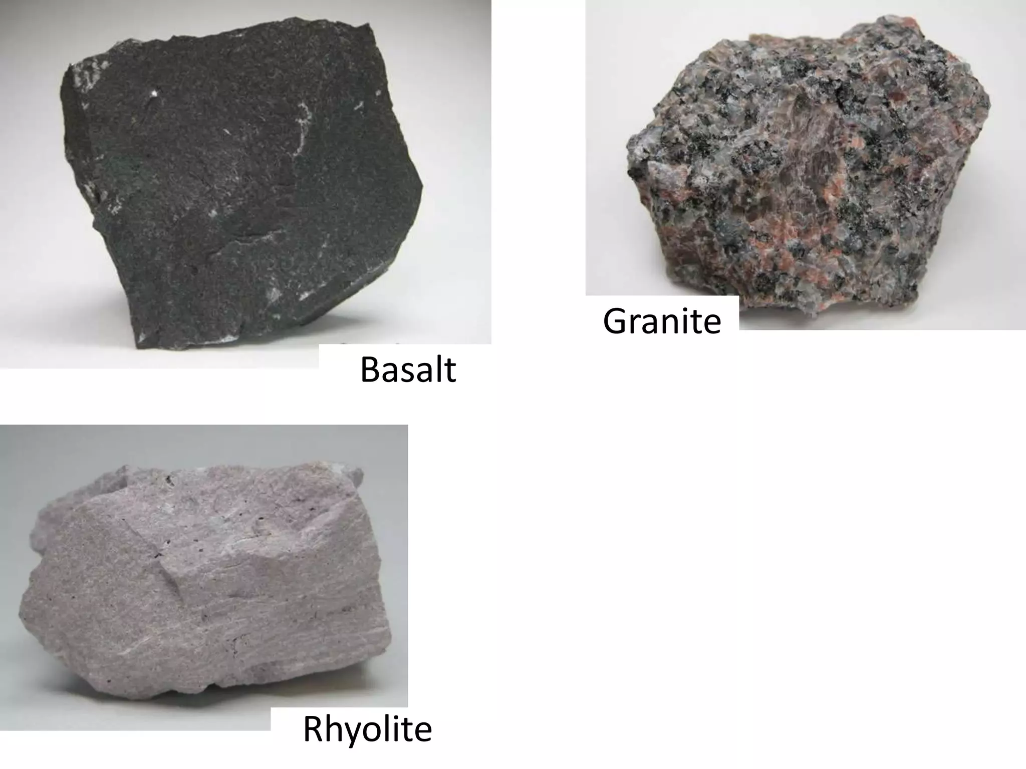 Basalt
Granite
Rhyolite
 