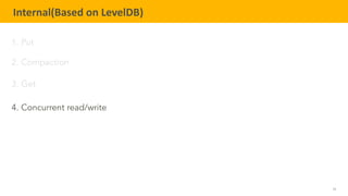 34
TELENAV CONFIDENTIAL
Internal(Based on LevelDB)
1. Put
2. Compaction
3. Get
4. Concurrent read/write
 