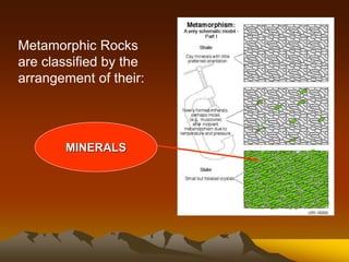 Metamorphic Rocks
are classified by the
arrangement of their:
MINERALS
 