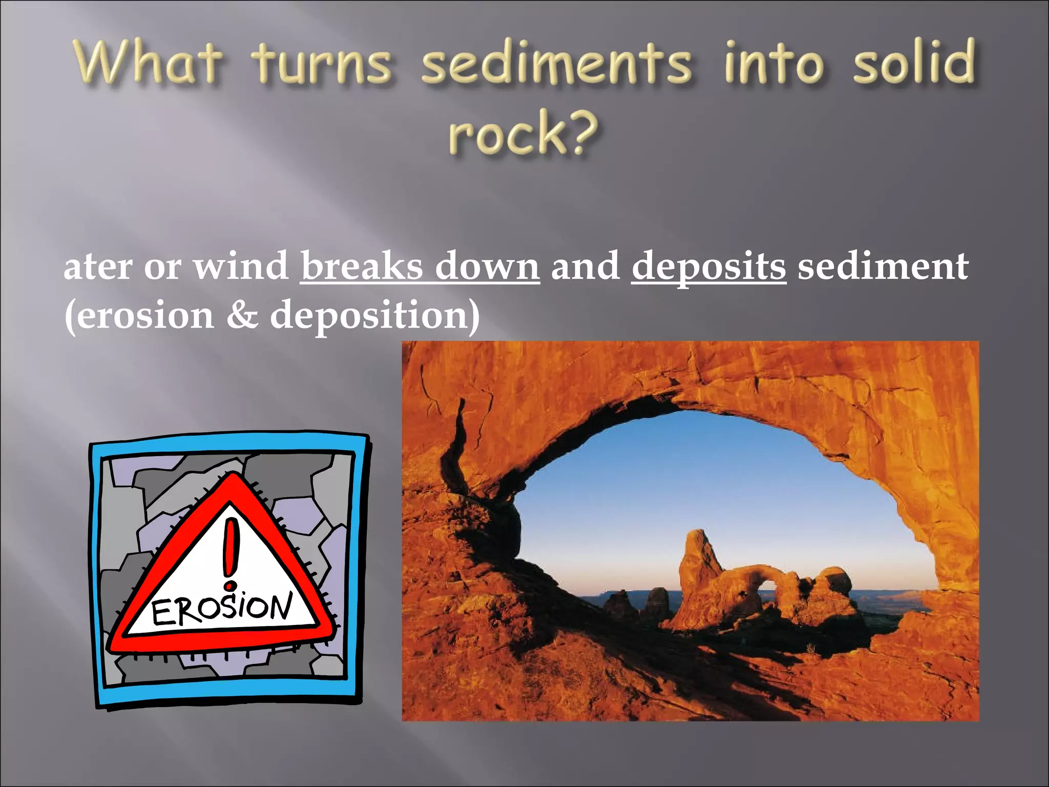 ater or wind breaks down and deposits sediment
(erosion & deposition)
 