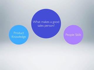 What makes a good
              sales person?

 Product
                                People Skills
Knowledge
 