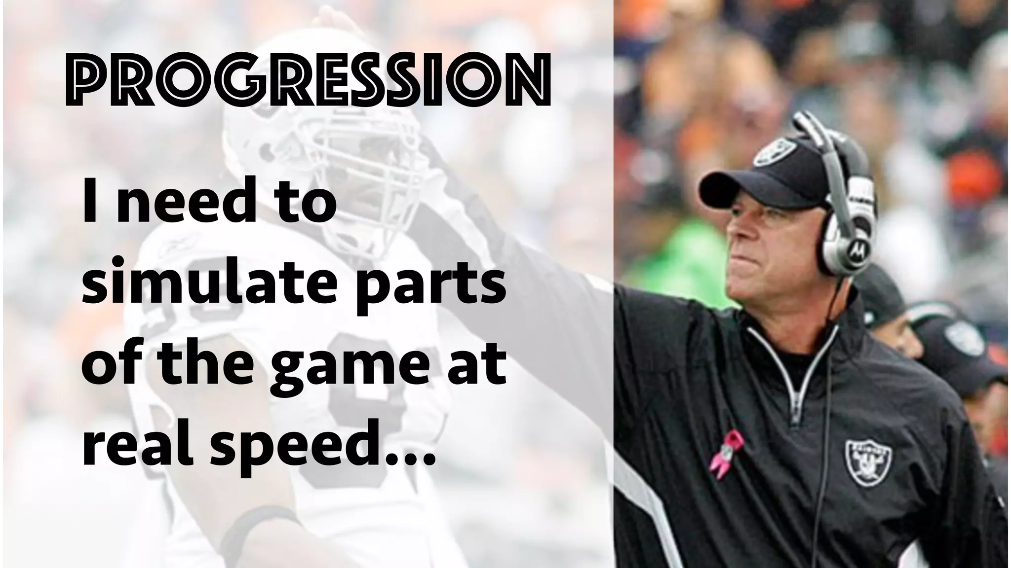 Progression
I need to
simulate parts
of the game at
real speed…
 