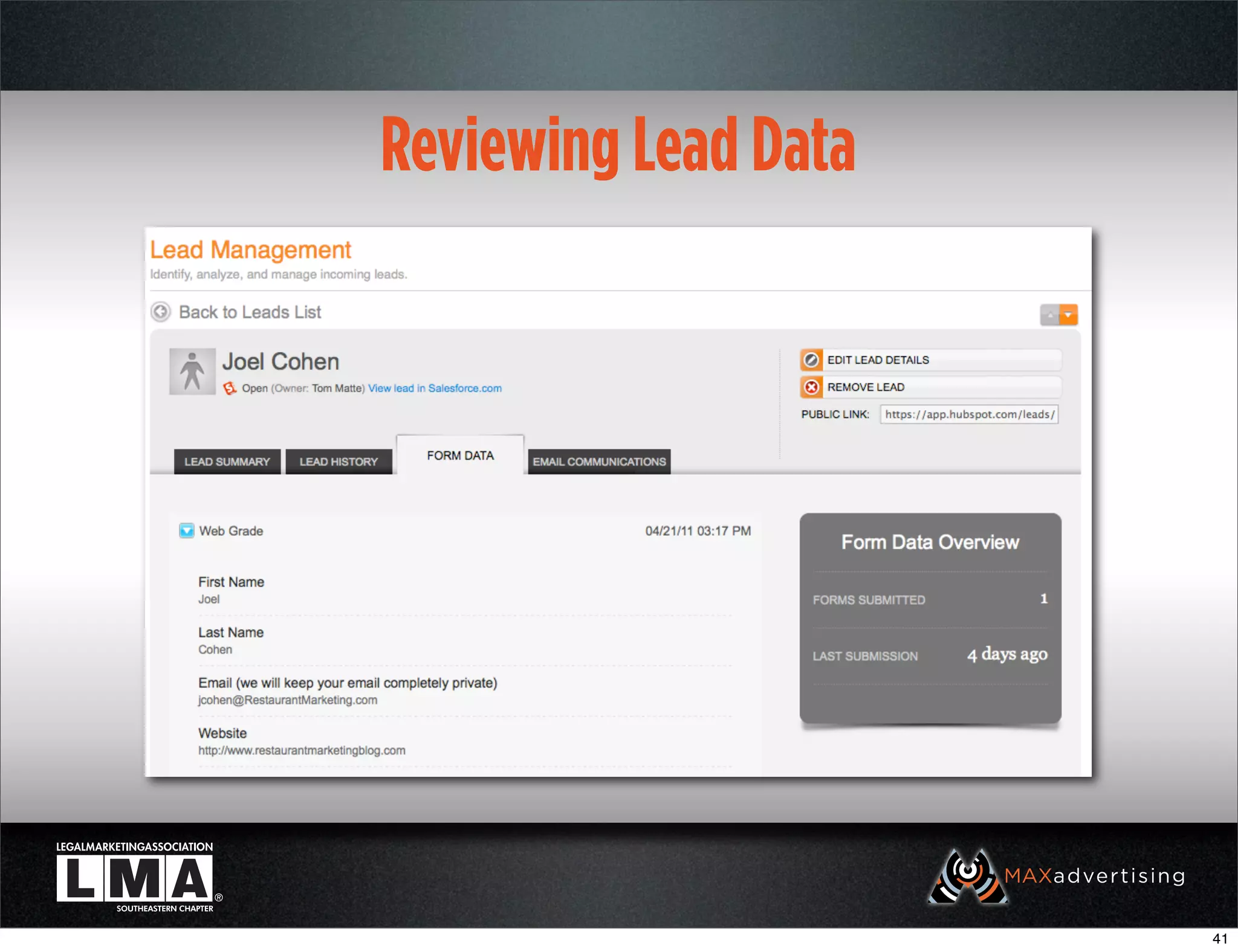 Reviewing Lead Data




                      41
 