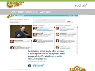Also broadcast via Twebinar26/25/09-   Copyright ? 2009 Radian6  