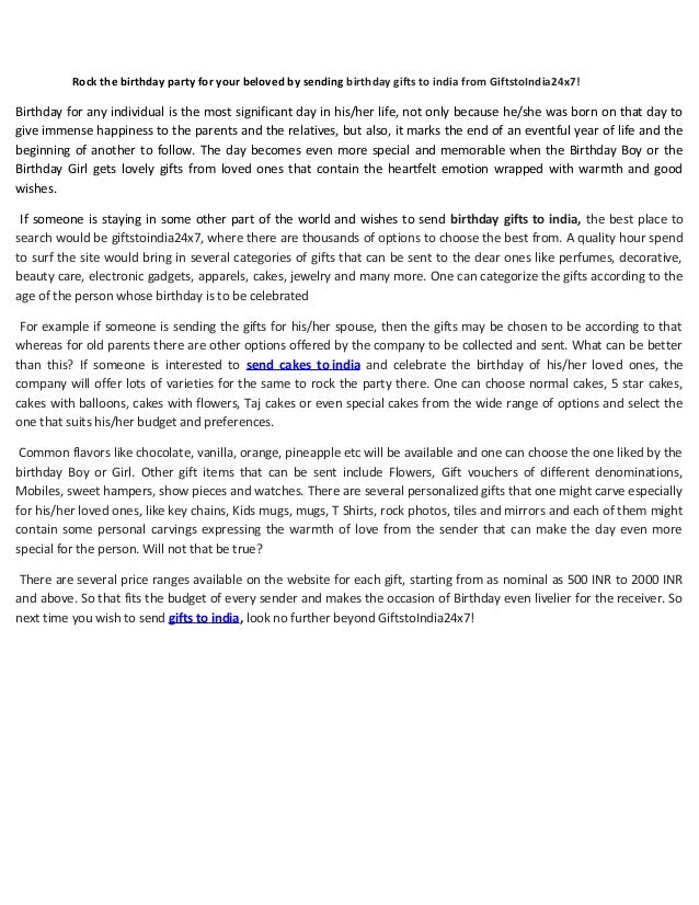 Rock the birthday party for your beloved by sending birthday gifts to