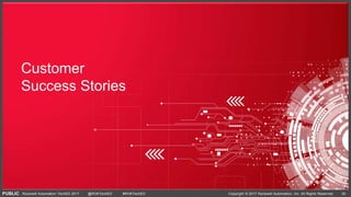 PUBLIC Copyright © 2017 Rockwell Automation, Inc. All Rights Reserved. 30Rockwell Automation TechED 2017 @ROKTechED #ROKTechED
Integrated Approach to Control & HMI
Help convert your hidden data into
relevant and timely information
Customer
Success Stories
 