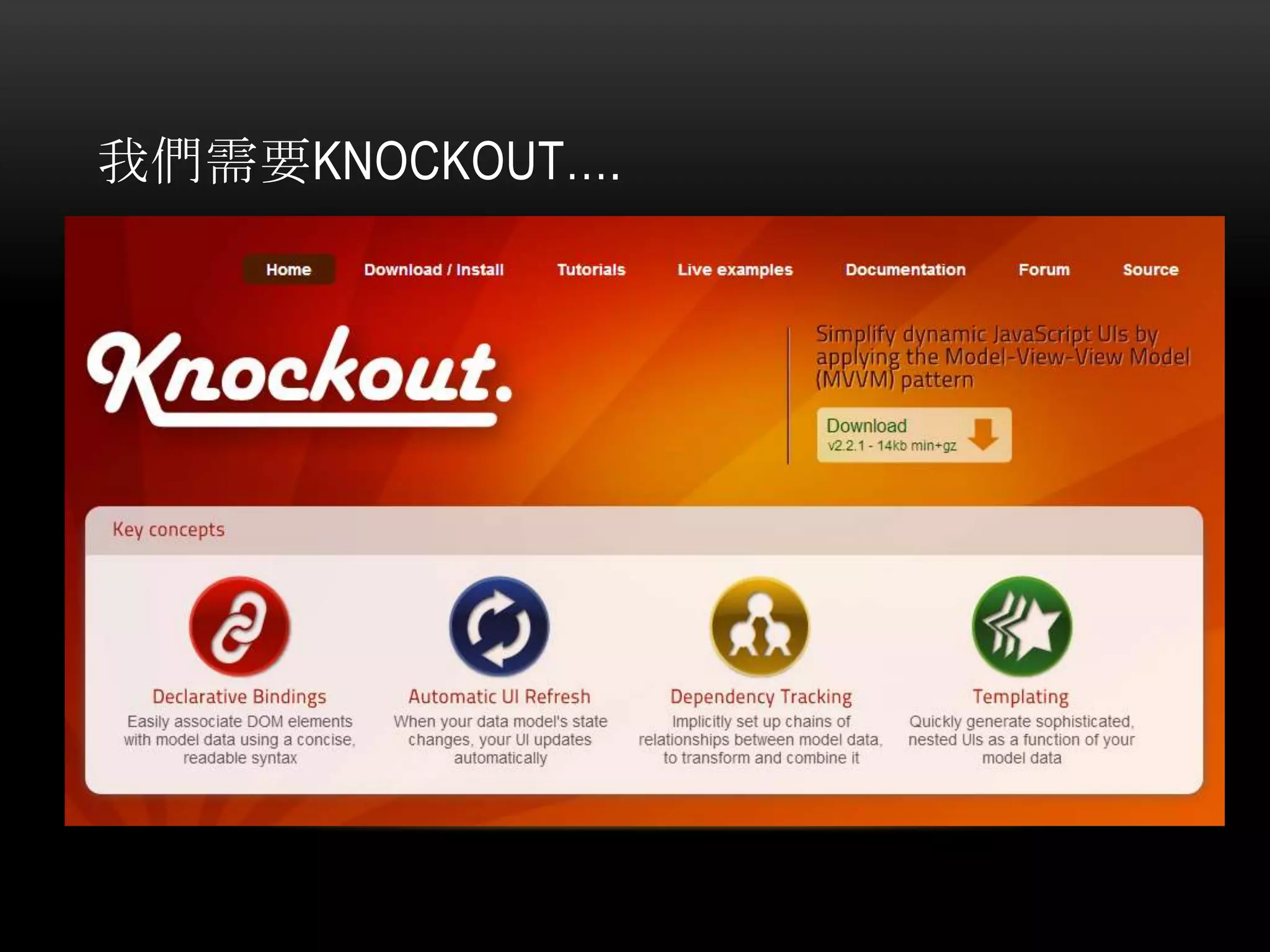 我們需要KNOCKOUT….
 