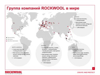 Meeting/Event name – Month date, 2011, Type of event, Country – Arial regular size 8
4
Группа компаний ROCKWOOL в мире
 