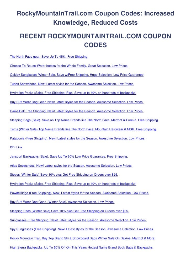 Rocky mountain trail coupon codes