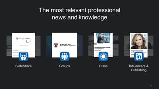 The most relevant professional
news and knowledge
Pulse Influencers &
Publishing
GroupsSlideShare
16
 