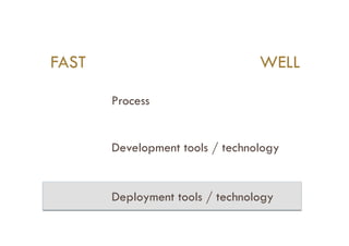 FAST                             WELL

       Process


       Development tools / technology


       Deployment tools / technology
 