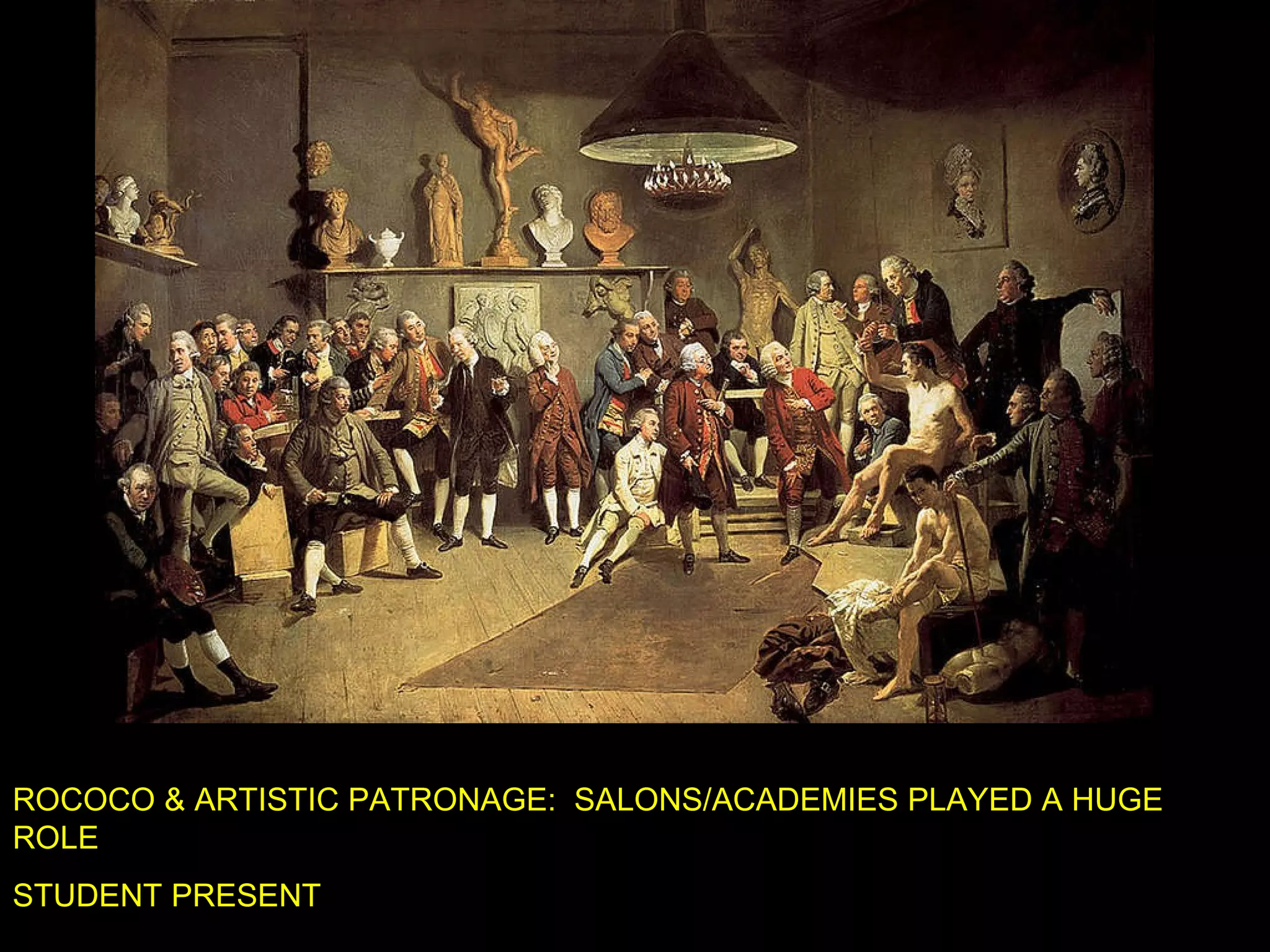 ROCOCO & ARTISTIC PATRONAGE:  SALONS/ACADEMIES PLAYED A HUGE ROLE STUDENT PRESENT 