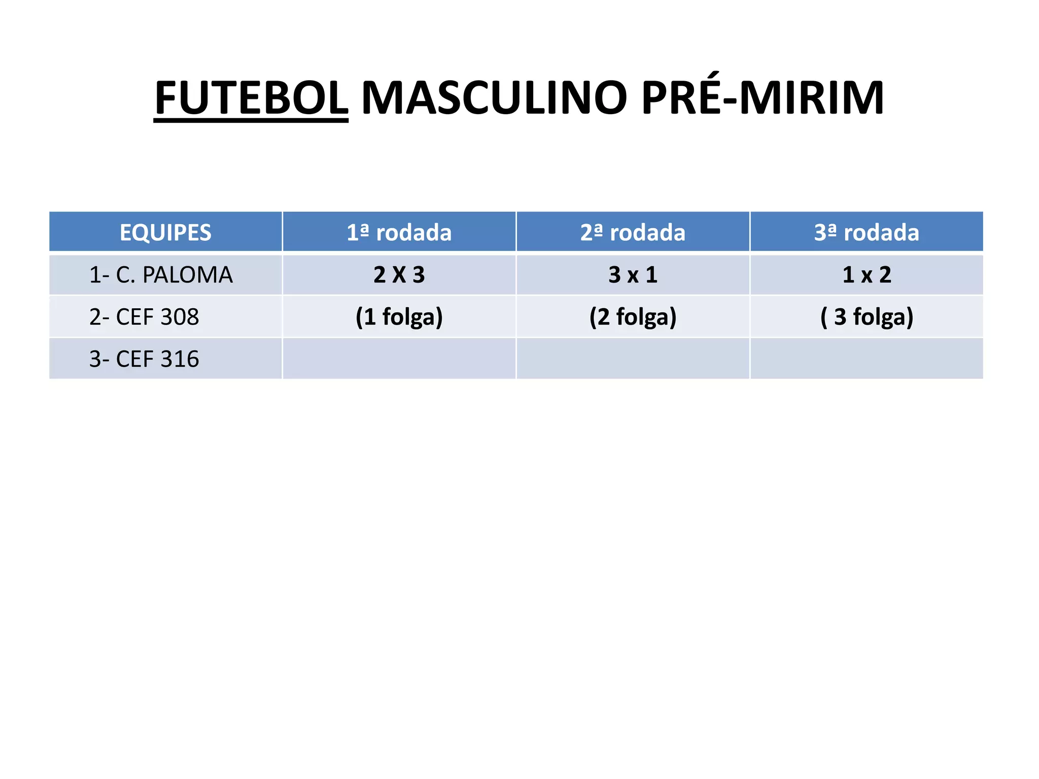 FUTEBOL MASCULINO PRÉ-MIRIM