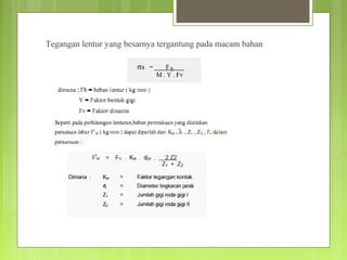 Tegangan lentur yang besarnya tergantung pada macam bahan
 