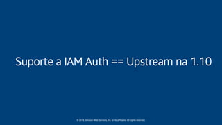 © 2018, Amazon Web Services, Inc. or its affiliates. All rights reserved.
Suporte a IAM Auth == Upstream na 1.10
 