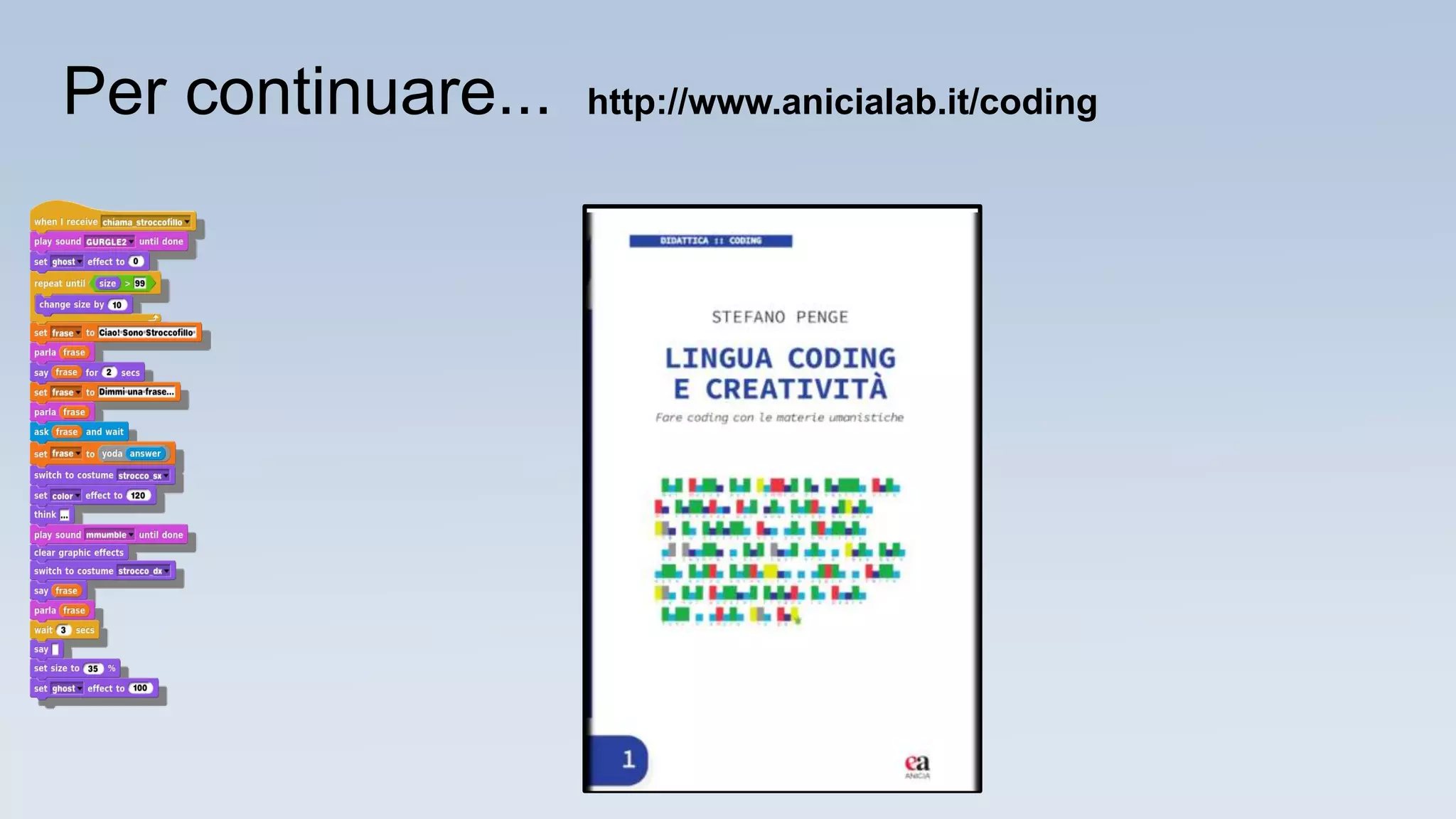 Per continuare... http://www.anicialab.it/coding
 