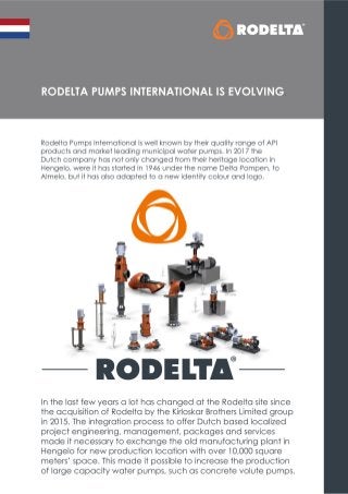RODELTA PUMPS INTERNATIONAL IS EVOLVING