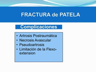 Complicaciones
•
•
•
•

Artrosis Postraumática
Necrosis Avascular
Pseudoartrosis
Limitación de la Flexoextension

 
