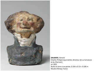DAUMIER, Honoré
Charles Philipon (journaliste, directeur de La Caricature
et du Charivari)
en 1832
Buste en terre crue peinte, 0.164 x 0.13 x 0.106 m
Musée d'Orsay, France
 