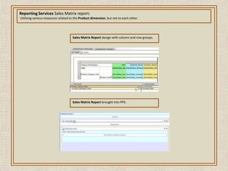 Sample MDX code.With Member [Pct of Change] as([Measures].[Overhead Cost] * [Dim Date].[Quarter Name].&[20054] -  [Measures].[Overhead Cost] * [Dim Date].[Quarter Name].&[20053]) / ([Measures].[Overhead Cost] * [Dim Date].[Quarter Name].&[20053]) , format_string = 'percent'select [Dim Date].[Quarter Name].&[20053]:[Dim Date].[Quarter Name].&[20054] *      {[Measures].[Overhead Cost], [Pct of Change]}        on columns,       [Dim Overhead Type].[Overhead Type].members             on rows  from [All works dw]Select [Measures].[Purchase Cost] on columns ,  non empty  ([Dim Material Type].[Material Type].children)  *  ([Dim Project].[Client Name].children) on rows  from [All Works DW]      where  [Dim Date].[Year Key].&[2005]With Set [Contractors] as   Filter ( [Dim Employee].[Employee Name].members   , [Dim Employee].[Employee Flag].&[False])Select {[Measures].[Hours] ,         [Measures].[Labort Cost]}    on columns,            [Contractors]                          on rows from [All Works DW] where [Dim Date].[Year Key].&[2005]