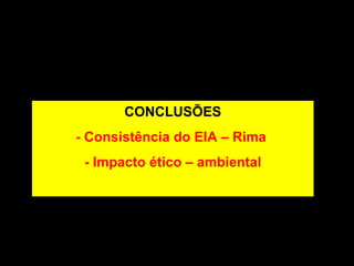 CONCLUSÕES - Consistência do EIA – Rima   - Impacto ético – ambiental 