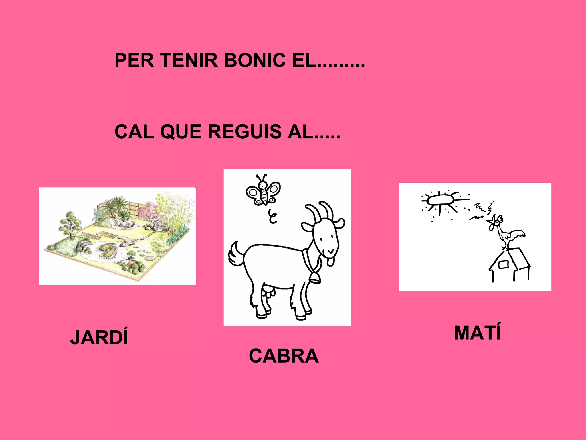 PER TENIR BONIC EL.........
CAL QUE REGUIS AL.....
JARDÍ MATÍ
CABRA
 