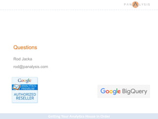 Getting Your Analytics House in Order
Questions
Rod Jacka
rod@panalysis.com
 