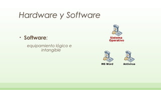 Hardware y Software

•   Software:
     equipamiento lógico e
           intangible
 