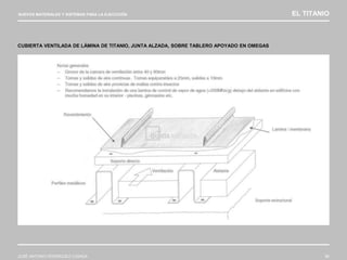 NUEVOS MATERIALES Y SISTEMAS PARA LA EJECUCIÓN EL TITANIO
JOSÉ ANTONIO RODRÍGUEZ LOSADA 90
CUBIERTA VENTILADA DE LÁMINA DE TITANIO, JUNTA ALZADA, SOBRE TABLERO APOYADO EN OMEGAS
 
