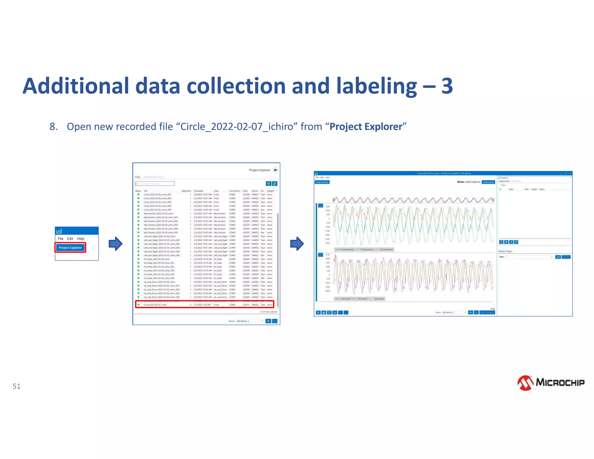 51
8. Open new recorded file “Circle_2022-02-07_ichiro” from “Project Explorer”
Additional data collection and labeling – 3
 