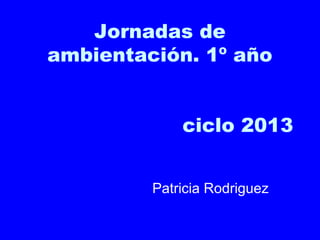 Jornadas de
ambientación. 1º año


             ciclo 2013


         Patricia Rodriguez
 