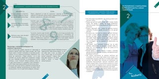 W
Ó
IC

prawdziwe problemy dziecka. Podkreślaj, że najważniejsze jest dla Ciebie zdrowie dziecka i to, jak
ono sobie radzi w życiu: czy dobrze się
czuje z samym sobą, czy ma konstruktywnych przyjaciół i zajęcia, które
służą jego rozwojowi, czy odnosi
sukcesy w szkole i w innych
ważnych sprawach.

DZ

Rozmawiając z nastolatkiem posługującym się
podobnymi argumentami:
• Traktuj poważnie jego poglądy, wysłuchaj ich i odpowiadaj na
podstawie rzetelnej wiedzy (patrz tabela powyżej). Jeśli Twoje
dziecko weszło w kontakt z narkotykami, to jest dość prawdopodobne, że są to substancje powodujące uzależnienie i inne
szkody (np. psychiczne) w długim procesie, i że na razie
nastolatek nie zauważa negatywnych konsekwencji swojego
stylu życia. Podkreślaj stanowczo, że konsekwencje używania
marihuany i innych “modnych” obecnie substancji, mimo, że
na ogół mniej poważne niż w przypadku innych narkotyków –
są dla Ciebie wystarczającą podstawą do stanowczej reakcji.
• Nie pozwól, aby Twoje rozmowy z dzieckiem koncentrowały się
na problemach ideologii pronarkotykowej lub polityki narkotykowej państwa. Są to na ogół tematy zastępcze, maskujące

RO

Marihuany używa wielu dorosłych
i nie ponoszą szkody.

2

A

9

To prawda, że pewna część dorosłych używa marihuany, ale nie jest ona bardzo duża
(z badań wynika, że chociaż raz w życiu próbowało marihuany ok. 17,6% Polaków, ale
często pali ją ok. 5%). Warto jednak pamiętać, że zupełnie inna jest sytuacja dorosłej
osoby o ukształtowanym organizmie i psychice, a zupełnie inaczej będzie reagował
nastolatek – dużo bardziej podatny na uzależnienie i inne szkody psychiczne.

• Nie unikaj zajęcia się problemem, nie ukrywaj go przed innymi
członkami rodziny.
• Postaraj się zachować spokój (nawet, jeśli to czasem bardzo
trudne). Nie wpadaj w panikę, nie reaguj gwałtownymi
wybuchami emocji. Nie oskarżaj dziecka ani nie traktuj go jako
narkomana.
• Przygotuj odpowiedni czas i miejsce do spokojnej rozmowy
z dzieckiem. W żadnym wypadku nie rozmawiaj z nim, gdy jest
odurzone.
• Skoncentruj się w rozmowie na uzyskaniu istotnych informacji
(co myśli o swoim używaniu narkotyków, jak rozumie ich
przyczyny, od kiedy i jakich narkotyków używa, jak się po
nich czuje?). Przede wszystkim słuchaj, jeżeli dziecko niewiele
mówi (co dość naturalne w trudnej rozmowie) – nie wypełniaj
ciszy monologami, daj mu przestrzeń do zastanowienia się
i wypowiedzi.
• Jeśli dziecko używa rozmaitych tłumaczeń (np. że użyło
narkotyku nieświadomie, że znaleziony narkotyk należy do
kolegi itp.), nie podważaj ich, ale też nie uważaj ich za
załatwienie sprawy.
• Powiedz dziecku o swoich uczuciach w związku z zaistniałą
sytuacją, ale nie obwiniaj go ani nie atakuj, nie wypominaj innych
dawniejszych zachowań.
• Jeśli dziecko argumentuje, że używanie marihuany jest
w porządku lub że wszyscy jego znajomi biorą, możesz z nim
przeprowadzić poważną dyskusję na te tematy (patrz tabela
powyżej), ale oddziel taką rozmowę od zajmowania się
problemem dopuszczalności używania narkotyków przez
członków Waszej rodziny. Zaznacz bardzo wyraźnie, że w trosce
o zdrowie dziecka nie zgadzasz się na używanie narkotyków
bez względu na przebieg debaty publicznej na ten temat.
• Skoncentruj się na podjęciu odpowiednich działań ochronnych
i dołożeniu wszelkich wysiłków dla zminimalizowania zagrożenia
w przyszłości.

DL

8

Marihuana i haszysz są powszechnie używane, wszyscy moi koledzy
biorą.

Nastolatki często naśladują zachowania ryzykowne w przekonaniu, że są częstsze niż
w rzeczywistości, bo uważają, że styl życia grupy do której aspirują jest powszechnie
podzielany. Tymczasem z badań wynika, że okazjonalny kontakt z substancjami psychoaktywnymi potwierdza 20,1% uczniów gimnazjum i 28,5% 17-18-latków. Najbardziej
popularne są marihuana i haszysz, następnie leki uspokajające lub nasenne, natomiast
używanie innych narkotyków stanowi wśród młodzieży margines nieprzekraczający 3%.

JAK POSTĘPOWAĆ Z DZIECKIEM, KTÓRE ZACZĘŁO
EKSPERYMENTOWAĆ Z LEKAMI I NARKOTYKAMI

IK

7
8
9

Objawy uzależnienia są trudne do rozpoznania i pojawiają się stosunkowo późno:
należą do nich zaburzenia nastroju (irytacja, podenerwowanie, przygnębienie), niepokój,
skrócenie i spłycenie snu, bóle głowy, brak apetytu.

PO

7

Konopie w odróżnieniu od alkoholu,
nie wywołują uzależnienia ﬁzycznego i zjawiska głodu narkotycznego.

OCENA

DN

ARGUMENTY ZA

RA

2

JAK POSTĘPOWAĆ Z NASTOLATKIEM
EKSPERYMENTUJĄCYM Z LEKAMI
I NARKOTYKAMI

JAK ROZMAWIAĆ Z MŁODYMI ZWOLENNIKAMI IDEOLOGII PRONARKOTYKOWEJ

22

23

 