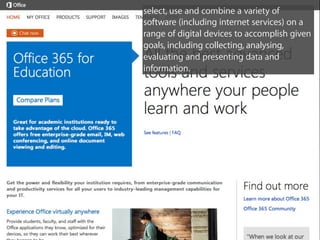 select, use and combine a variety of
software (including internet services) on a
range of digital devices to accomplish given
goals, including collecting, analysing,
evaluating and presenting data and
information.
 