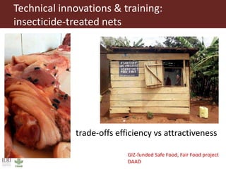 Technical innovations & training:
insecticide-treated nets
GIZ-funded Safe Food, Fair Food project
DAAD
trade-offs efficiency vs attractiveness
 