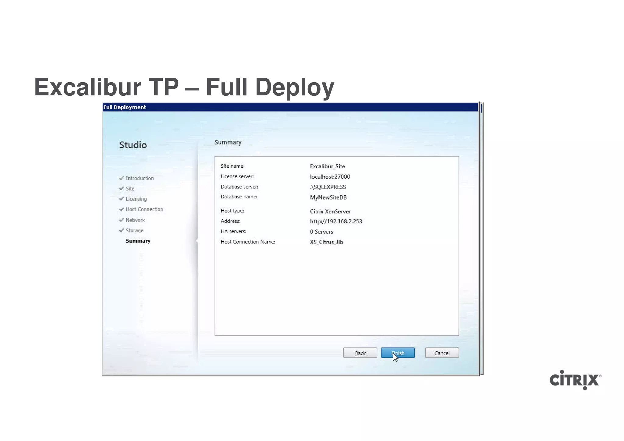 Excalibur TP – Full Deploy
 
