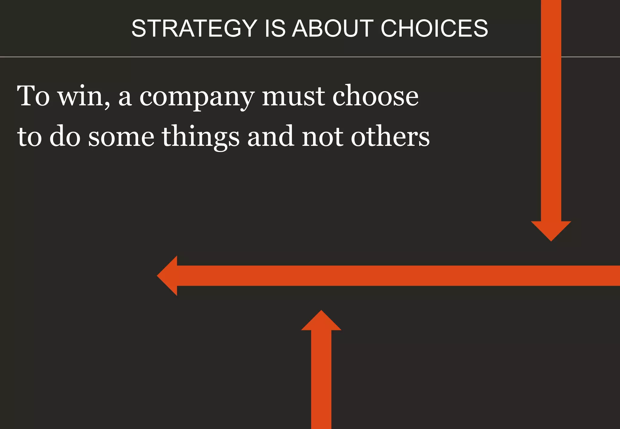 To win, a company must choose
to do some things and not others
STRATEGY IS ABOUT CHOICES
 