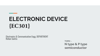 ELECTRONIC DEVICE
{EC301}
Electronics & Communication Engg. DEPARTMENT
Rohan Santra
TOPIC -
N type & P type
semiconductor
 