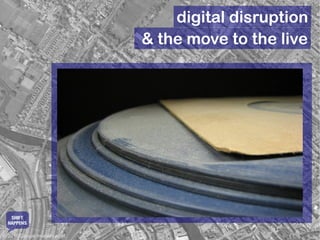 digital disruption
                               & the move to the live




   SHIFT
  HAPPENS

© 2010 Google Imagery et al.
 