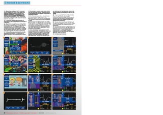 14. Measuring analogue CATV channels 
is very simple and quick. Just select the 
required frequency and off you go. All 
relevant information is displayed in one 
single screen and PASS/WARNING/FAIL 
icons show immediately if the channel to 
noise ratio, video to audio ratio and signal 
level are adequate. 
15. If only one measuring parameter is 
important it can be displayed exclusively in 
a larg font. 
16. One of the special features of the R&S 
EFL210 is its capability of mixing different 
information into one single screen. For 
analogue channels visualizing the image 
is often not enough. Being able to evaluate 
the line signal allows to check for example 
if the sync signals are within conformity. 
17. This oscilloscope functionality can be 
displayed individually. It is possible to 
select the line to be analyzed and to zoom 
in. 
16 
17 
18. Zooming in reveals some noise within 
the line blanking interval. Despite having 
an acceptable picture quality, this shows a 
potential problem. 
19. A different visualization mode shows 
the demodulated image next to the 
spectrum view of the current transponder. 
The relevant measurements are displayed 
as well. 
20. The tuner and demodulator are of the 
finest quality and despite the considerably 
weak signal a good image is rendered. This 
only shows how important it is to rely on 
the measurements and explains why you 
can never use a normal receiver or TV to 
evaluate a CATV signal. 
21. One interesting measurement is the 
channel/noise ratio of a selected video line. 
Instead of measuring against an average 
of all lines you can select a specific line, 
against which you measure the ratio to 
the noise level. This is very handy if you 
20 
21 
are working with test pictures, where the 
desired pattern occupies only part of the 
image. 
22. You can specify the level thresholds. 
Once the set level is reached the 
instrument stops the search. The search 
function can be done in both directions 
and the spectrum updates in real-time, 
following the frequency. 
23. Once a channel is found with at least 
the specified signal level the search stops 
and immediately the measurements are 
presented. 
24. To make the channel tuning easier it is 
possible to select from a list of predefined 
channel plans. I have created my own 
channel plan, covering all analogue 
channels of my cable operator using the 
R&S EFL Suite on the PC. 
25. Configuring the audio. 
24 
25 
14 
15 
18 
19 
22 
23 
30 TELE-audiovision International — The World‘s Largest Digital TV Trade Magazine — 03-04/2014 — www.TELE-audiovision.com 
 