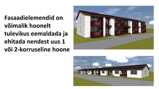Fasaadielemendid on
võimalik hoonelt
tulevikus eemaldada ja
ehitada nendest uus 1
või 2-korruseline hoone
 