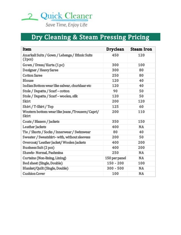 Dry Cleaning Prices Quick Cleaner 9717681153