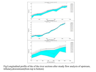 Fig:Longitudinal profile of the of the river sections after steady flow analysis of upstream,
tributary,downstream(from top to bottom)
 