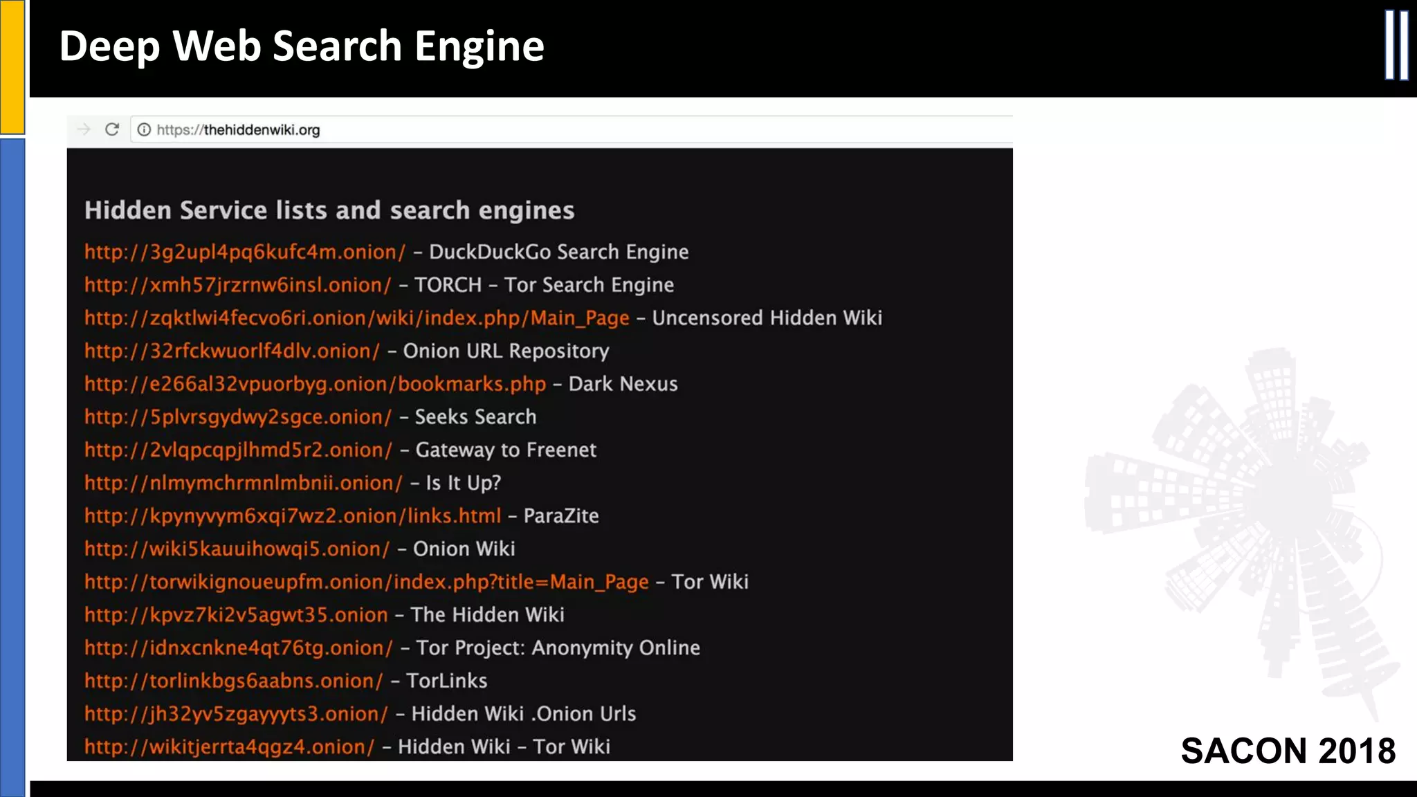 SACON 2018
Deep Web Search Engine
 