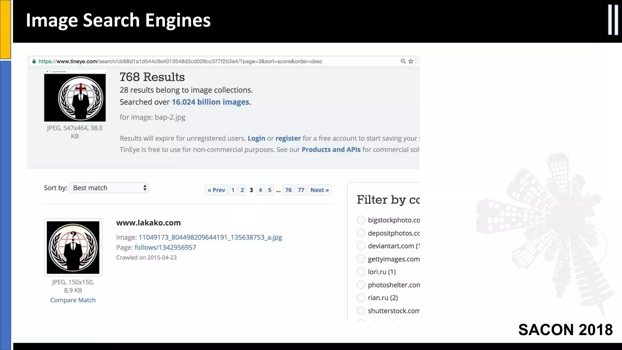 SACON 2018
Image Search Engines
 