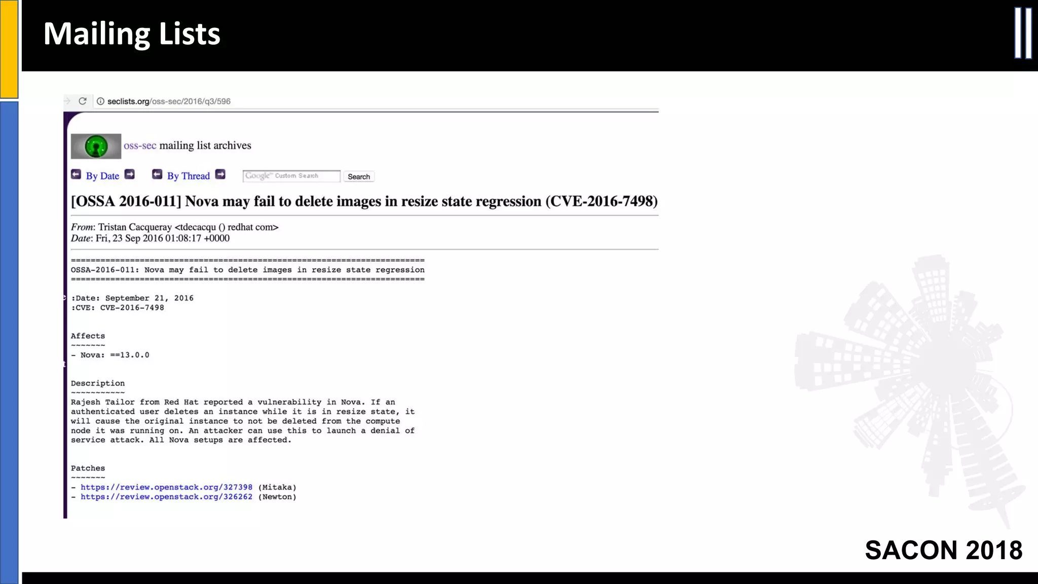 SACON 2018
Mailing Lists
 